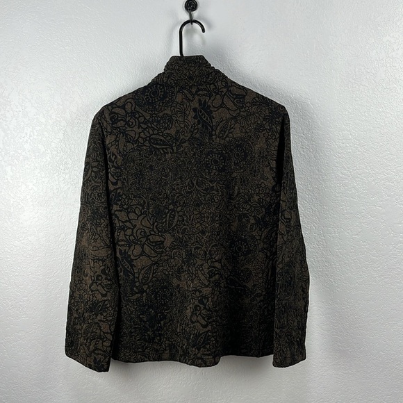 Chicos Travelers Jacket Womens 1 / Medium Brown Black Stretch Floral Zip Up Chic - Picture 8 of 10